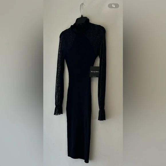 NWT Dylan Ryan Elegant Black Sheer Sleeve Dress - Picture 2 of 12